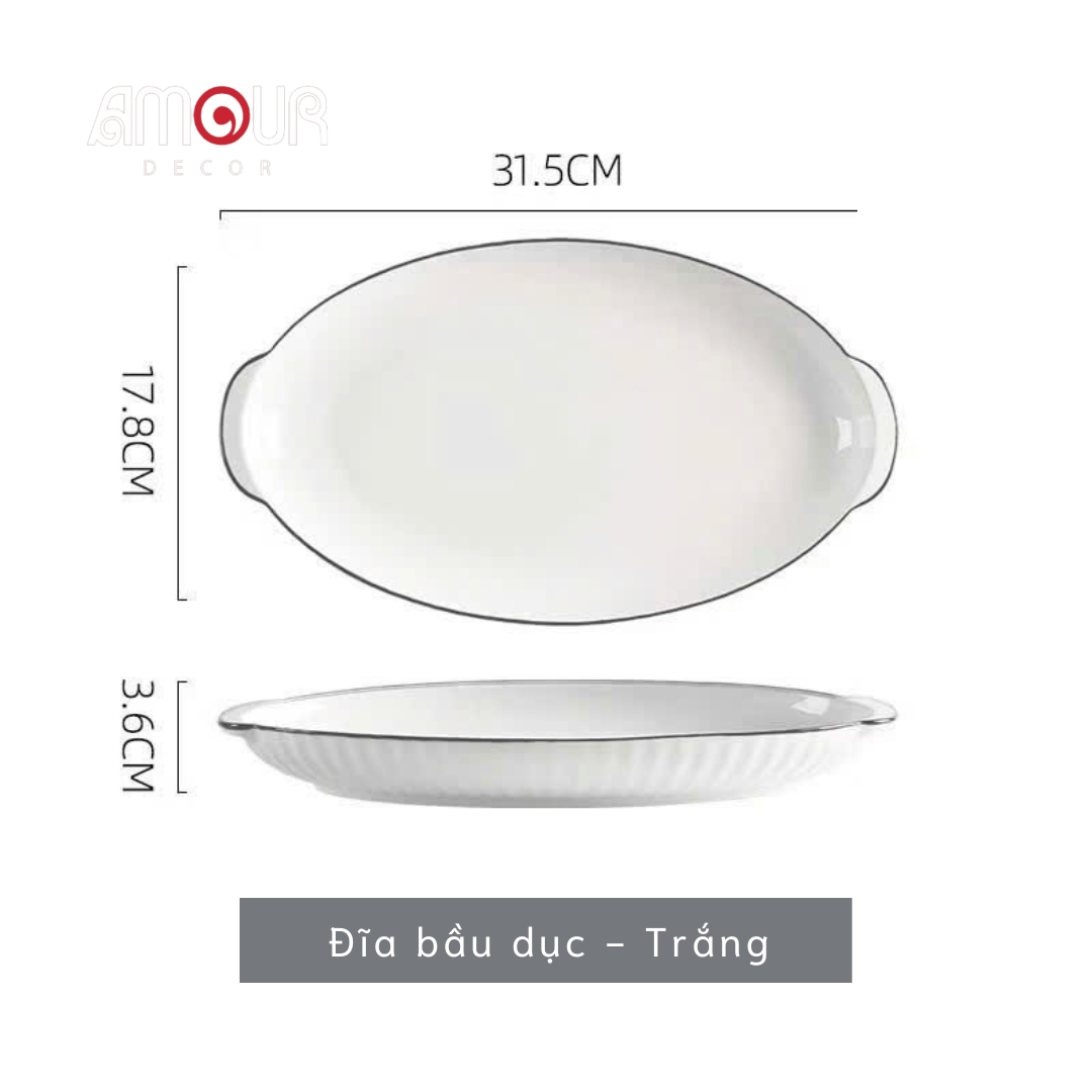 Bộ bát đĩa TC Classic White - trắng vân viền đen - TC01