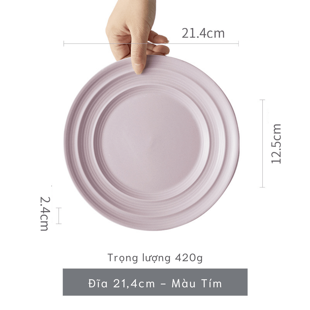 Bộ bát đĩa thủ công Creamy Lavender- vân tròn nhiều lớp tím be - GT02