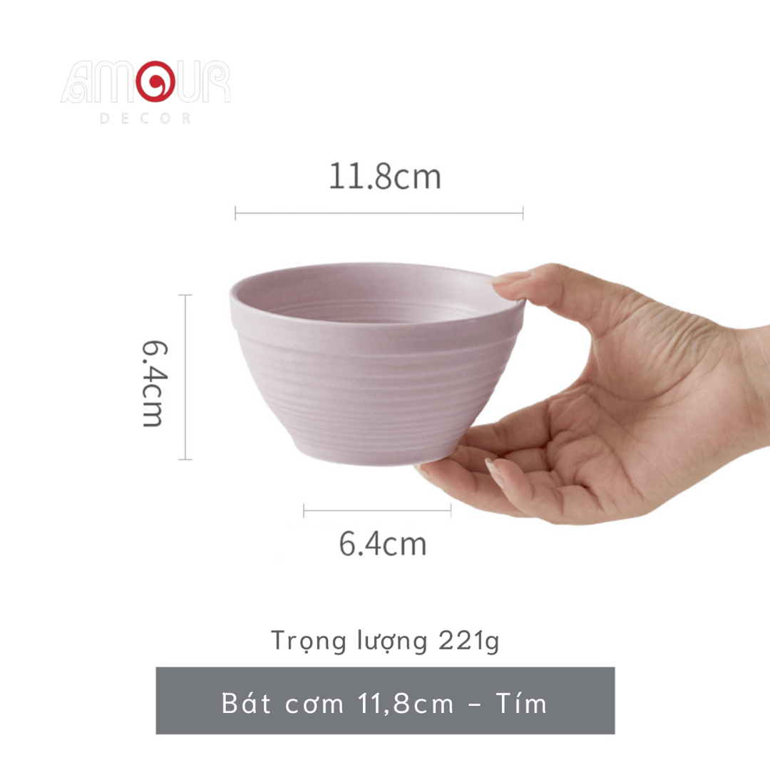 Bộ bát đĩa thủ công Creamy Lavender- vân tròn nhiều lớp tím be - GT02