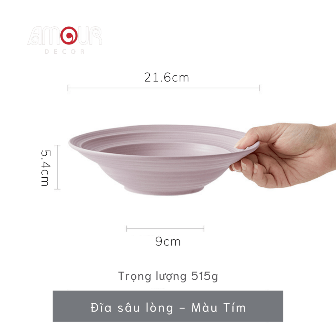 Bộ bát đĩa thủ công Creamy Lavender- vân tròn nhiều lớp tím be - GT02