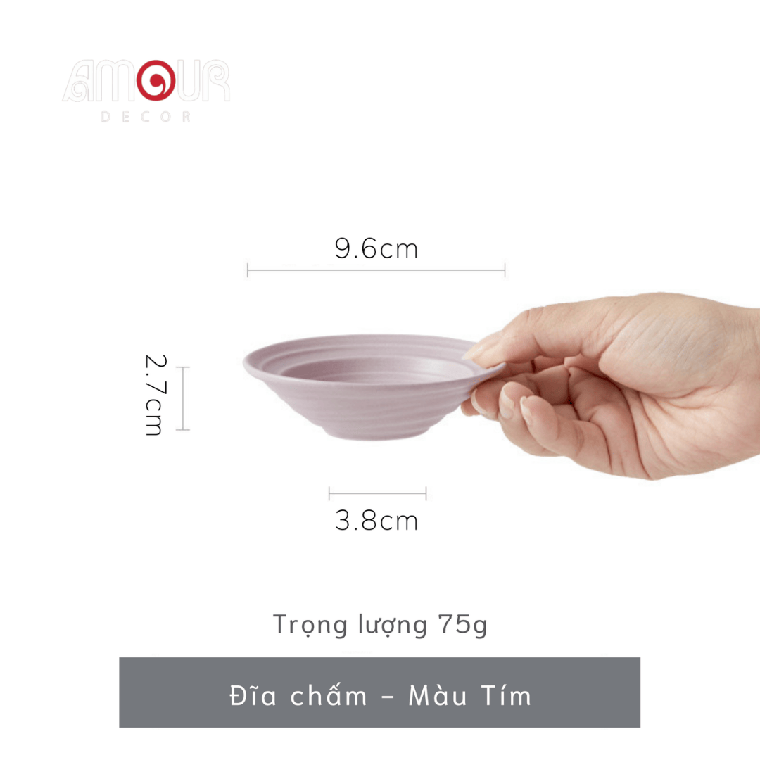 Bộ bát đĩa thủ công Creamy Lavender- vân tròn nhiều lớp tím be - GT02
