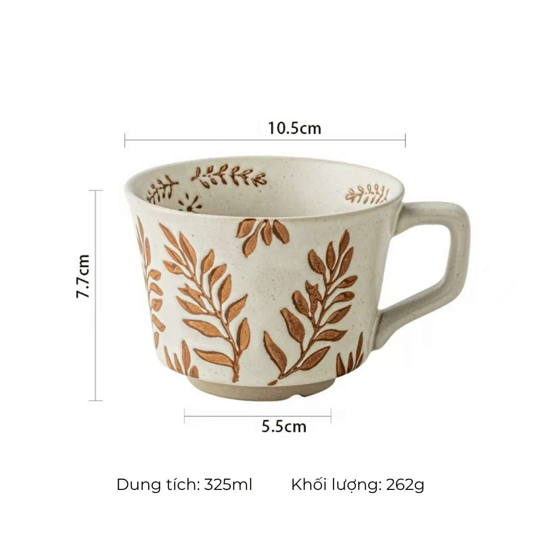 Cốc sứ phong cách Nhật Bản họa tiết hoa chìm - PT122