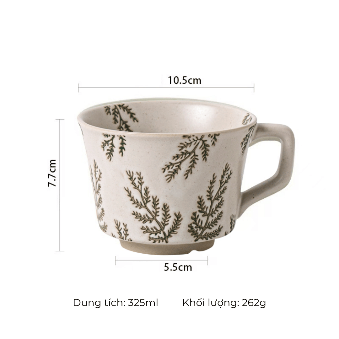 Cốc sứ phong cách Nhật Bản họa tiết hoa chìm - PT122