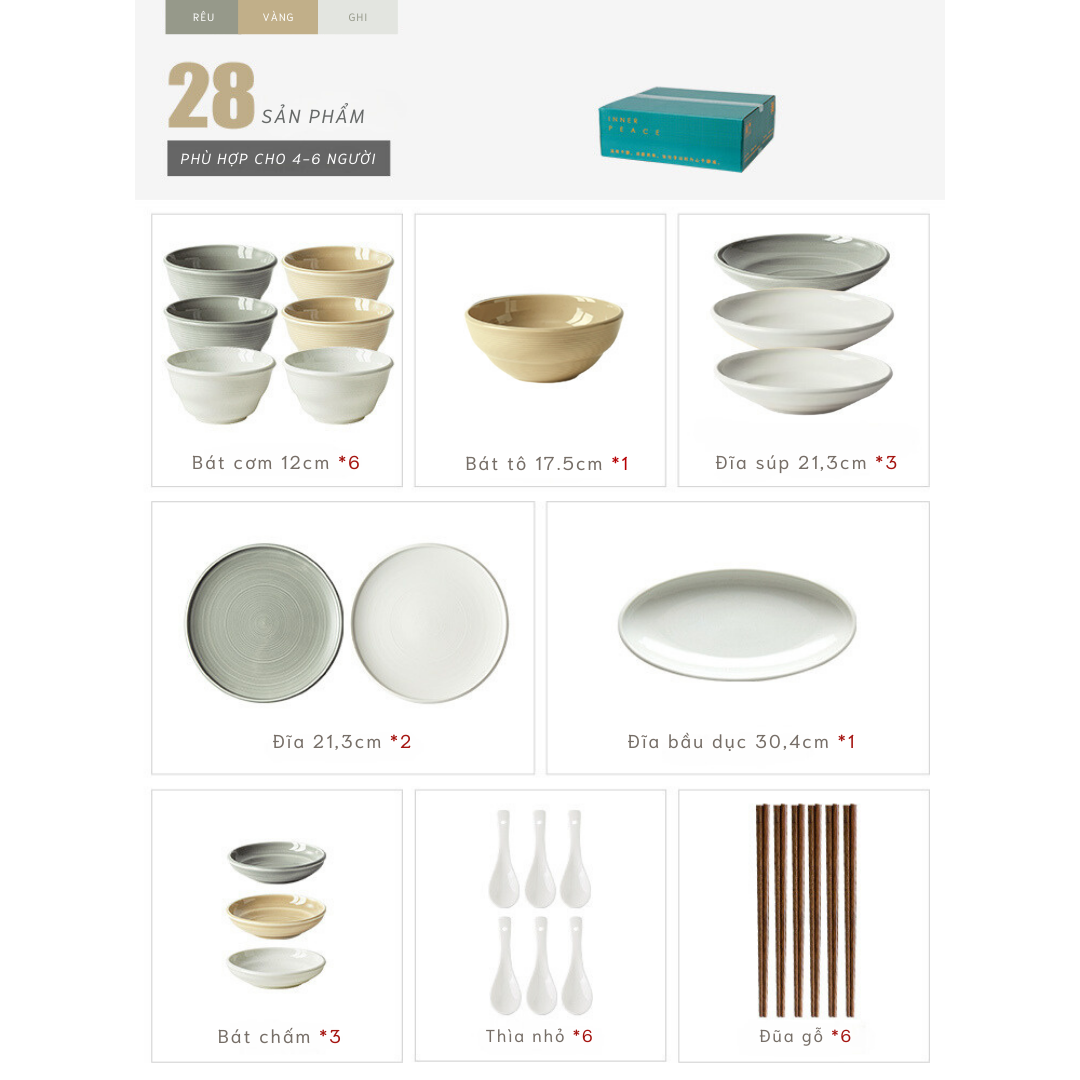 Bộ bát đĩa thượng hạng Minimalis - trơn pastel màu multi - GT04