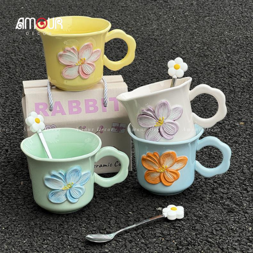 Cốc sứ họa tiết hoa vintage kèm hộp - PT126