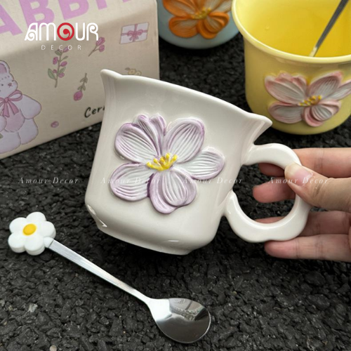 Cốc sứ họa tiết hoa vintage kèm hộp - PT126