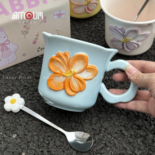 Cốc sứ họa tiết hoa vintage kèm hộp - PT126