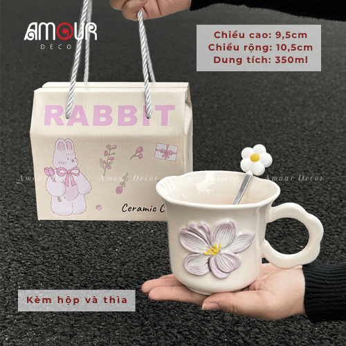 Cốc sứ họa tiết hoa vintage kèm hộp - PT126