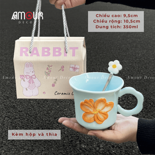 Cốc sứ họa tiết hoa vintage kèm hộp - PT126
