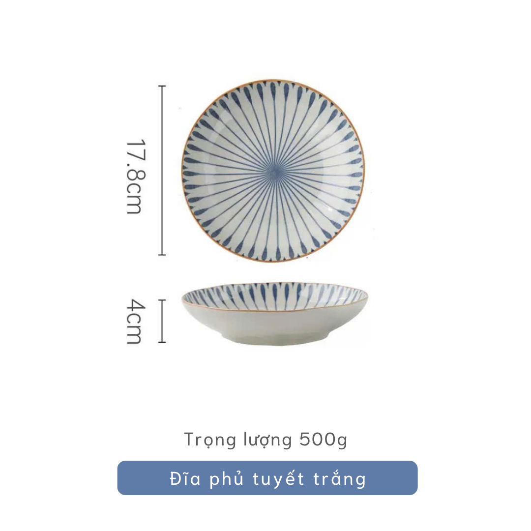 Bộ bát đĩa gốm sứ họa tiết sọc tròn phong cách Nhật Bản - TC77
