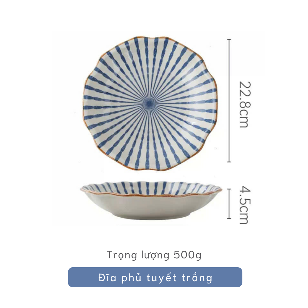 Bộ bát đĩa gốm sứ họa tiết sọc tròn phong cách Nhật Bản - TC77