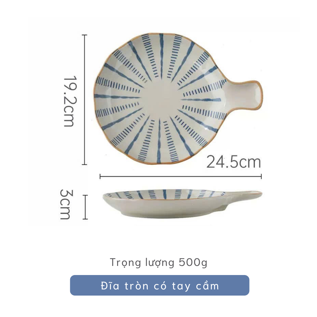 Bộ bát đĩa gốm sứ họa tiết sọc tròn phong cách Nhật Bản - TC77