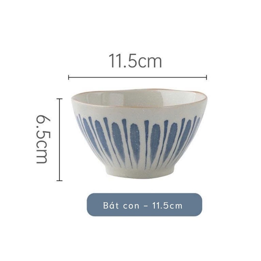 Bộ bát đĩa gốm sứ họa tiết sọc tròn phong cách Nhật Bản - TC77