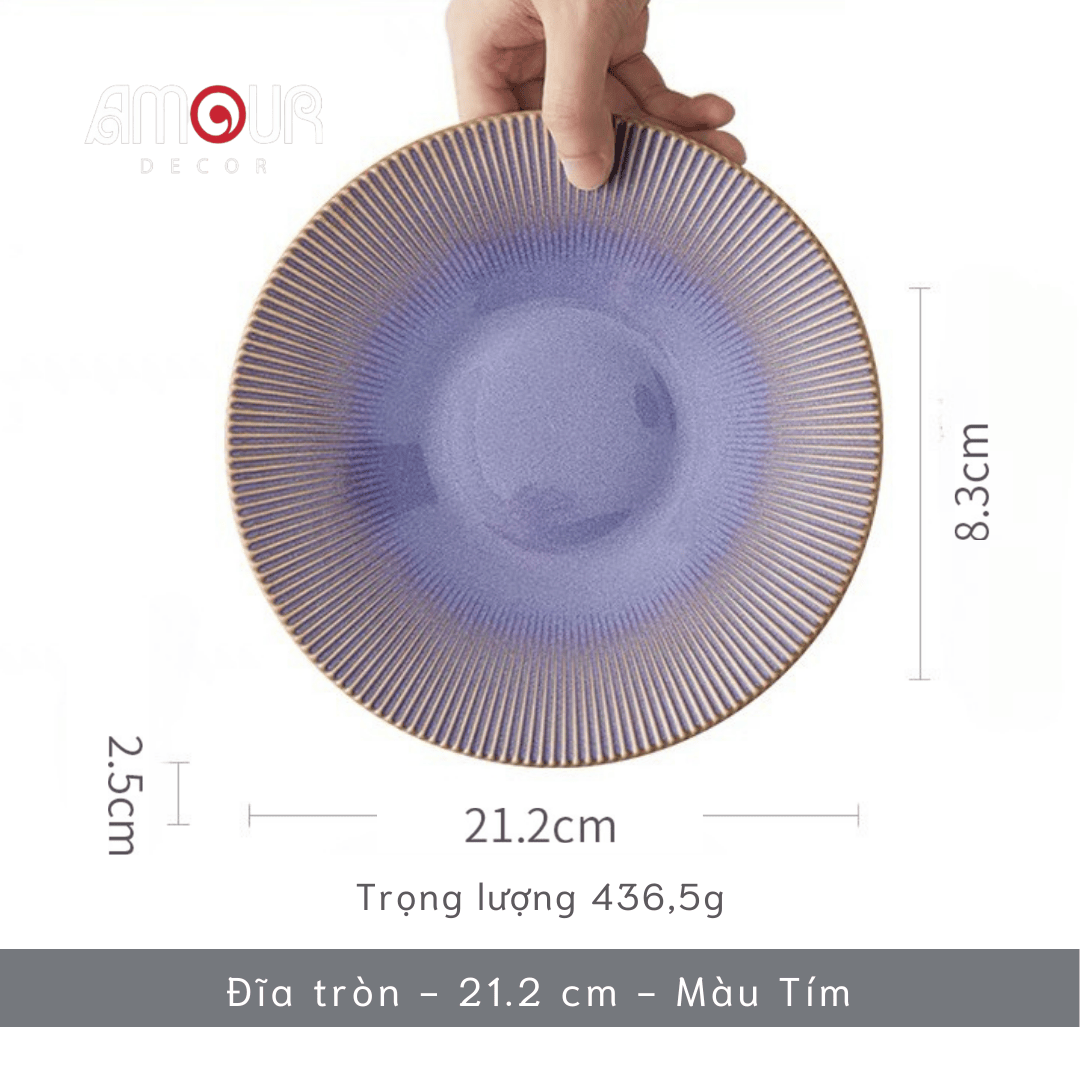 Bộ chén bát đĩa phong cách Bắc Âu thượng hạng - vân sọc nhỏ nhiều màu - Không chì - Chịu được nhiệt độ cao - GT06