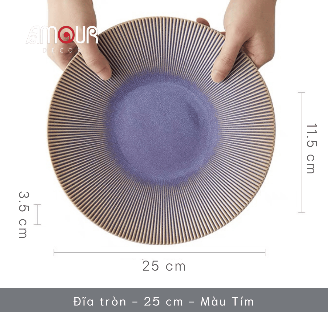 Bộ chén bát đĩa phong cách Bắc Âu thượng hạng - vân sọc nhỏ nhiều màu - Không chì - Chịu được nhiệt độ cao - GT06