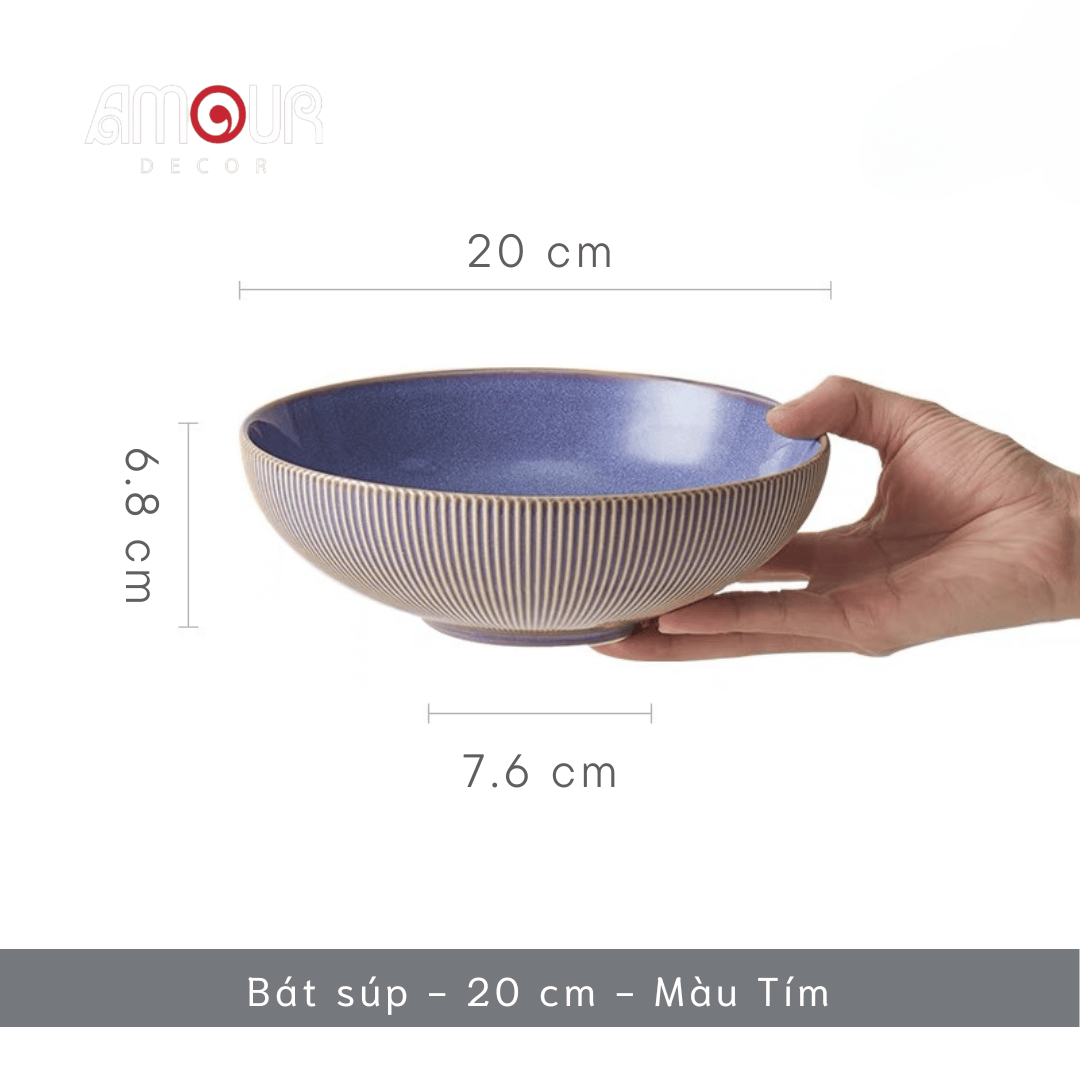 Bộ chén bát đĩa phong cách Bắc Âu thượng hạng - vân sọc nhỏ nhiều màu - Không chì - Chịu được nhiệt độ cao - GT06