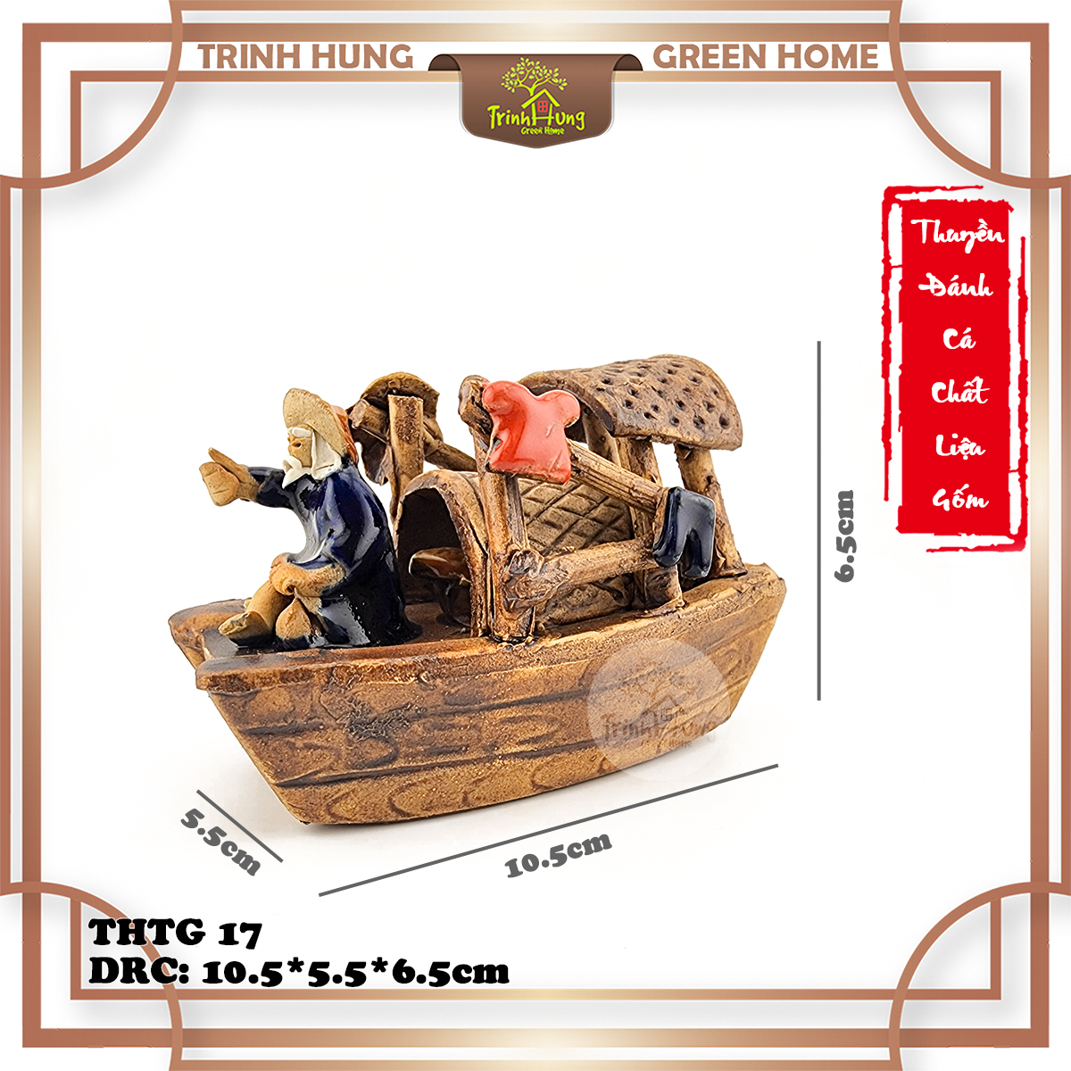 Tượng thuyền đánh cá chất liệu gốm