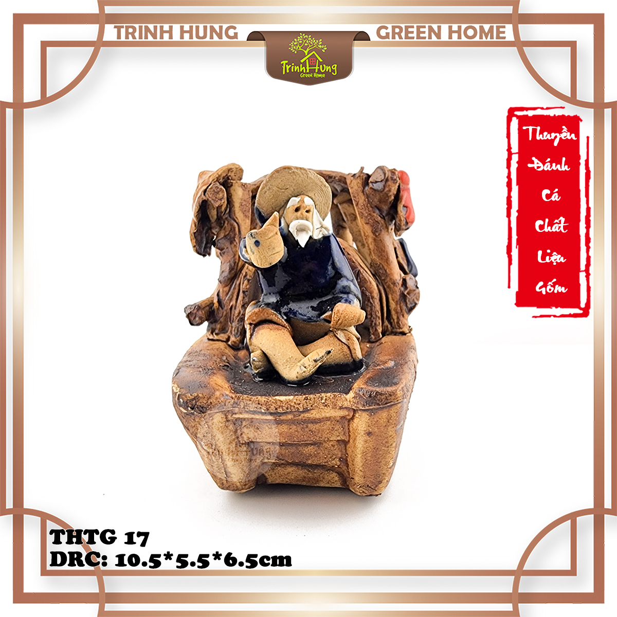 Tượng thuyền đánh cá chất liệu gốm