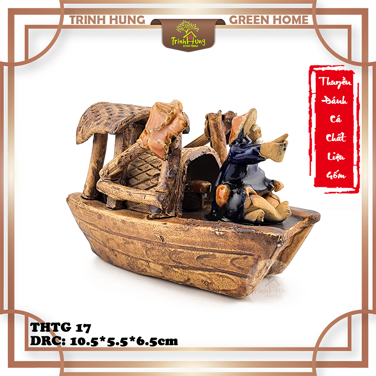Tượng thuyền đánh cá chất liệu gốm