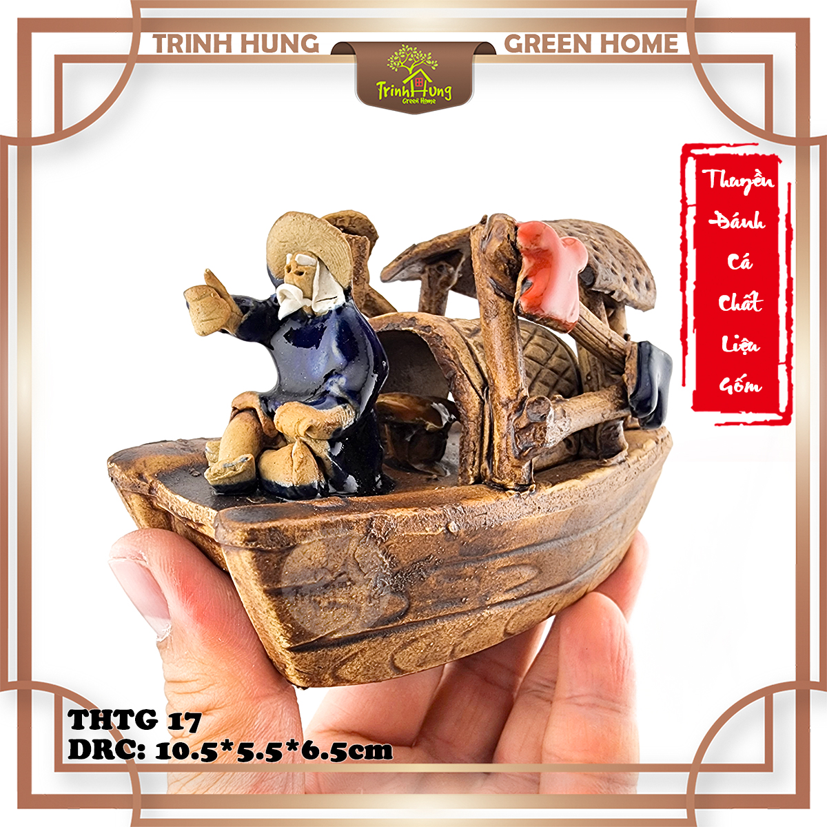 Tượng thuyền đánh cá chất liệu gốm