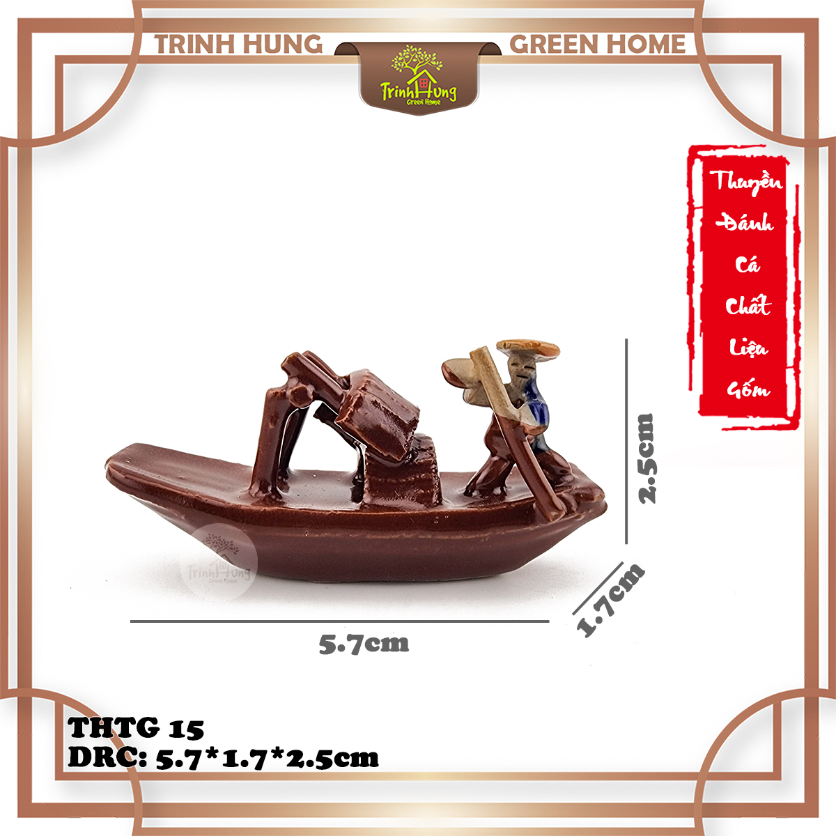 Tượng thuyền đánh cá chất liệu gốm