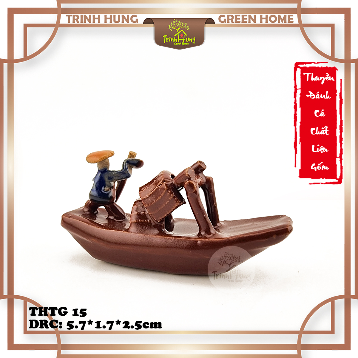 Tượng thuyền đánh cá chất liệu gốm