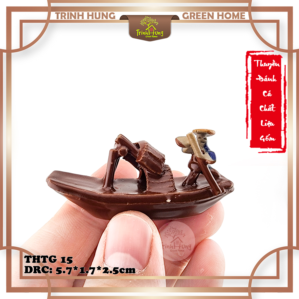 Tượng thuyền đánh cá chất liệu gốm