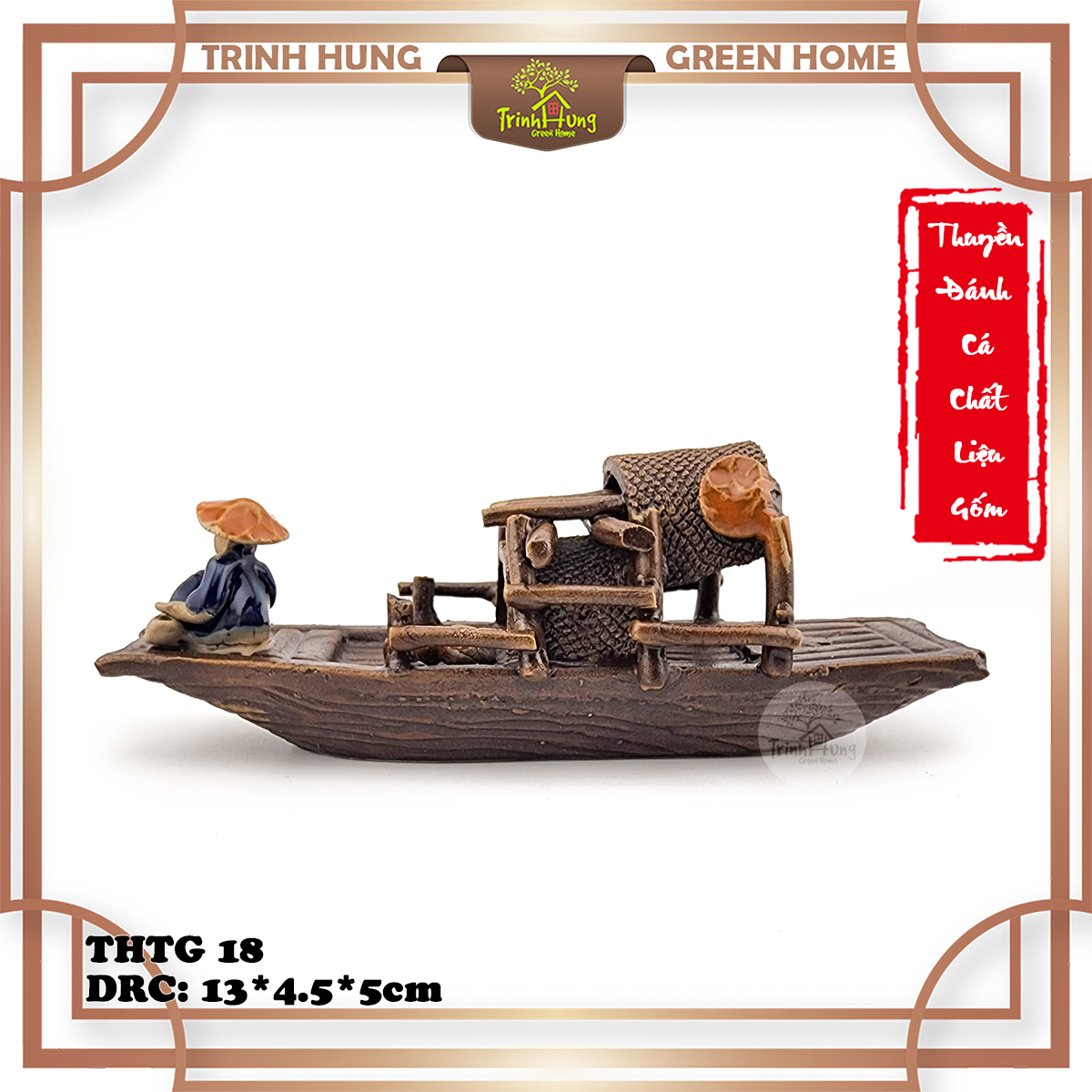 Tượng thuyền đánh cá chất liệu gốm