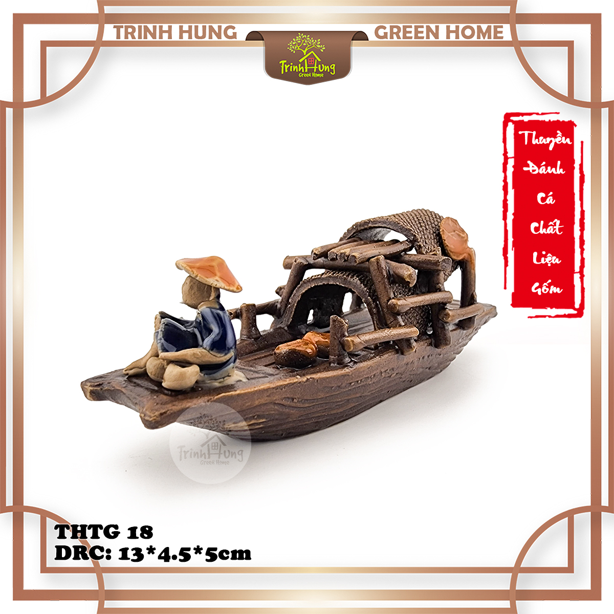 Tượng thuyền đánh cá chất liệu gốm