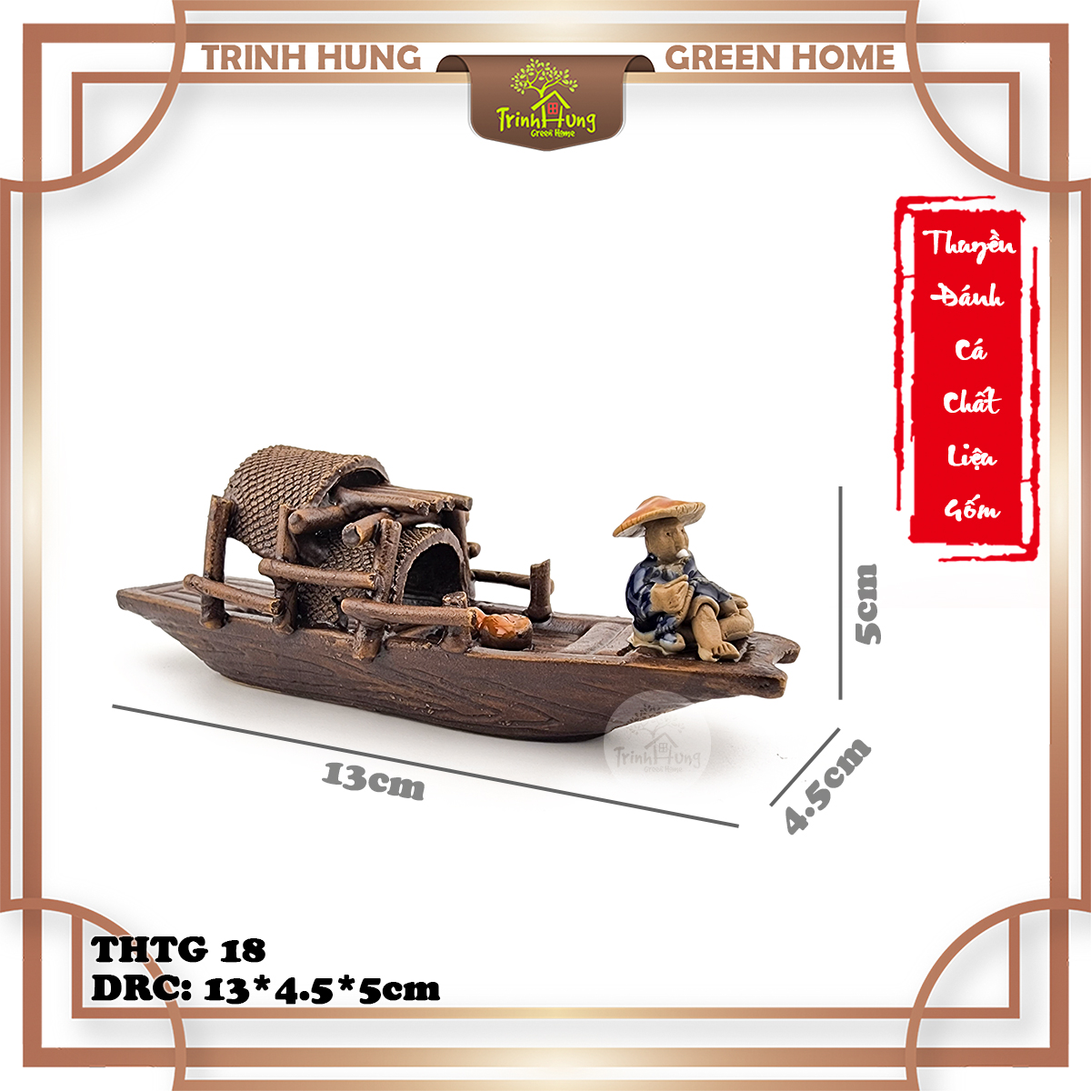 Tượng thuyền đánh cá chất liệu gốm
