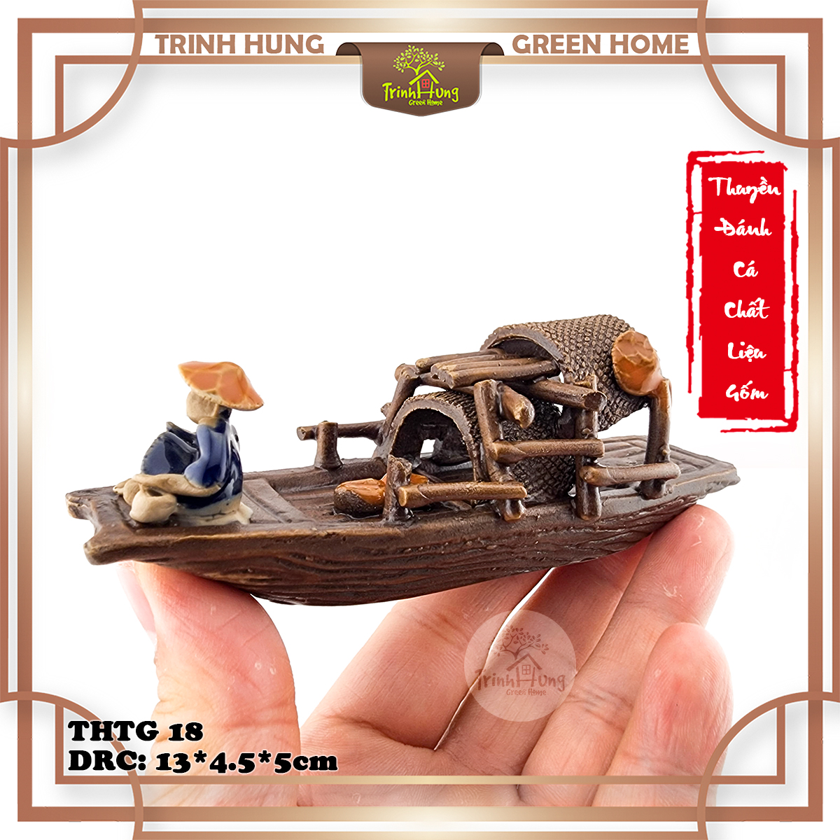 Tượng thuyền đánh cá chất liệu gốm