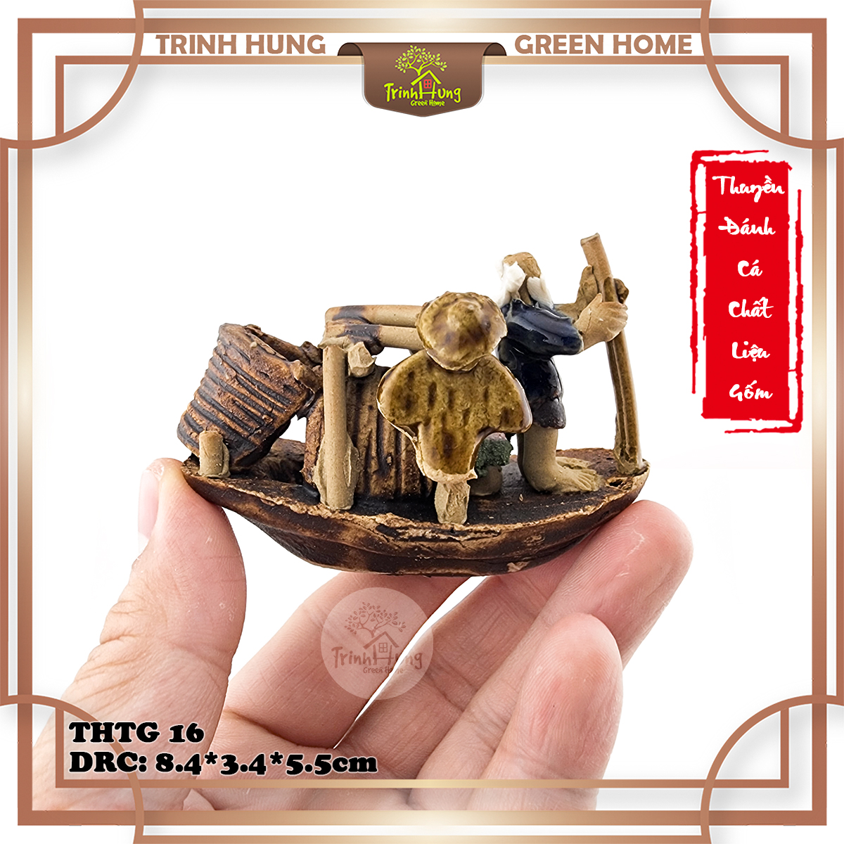 Tượng thuyền đánh cá chất liệu gốm
