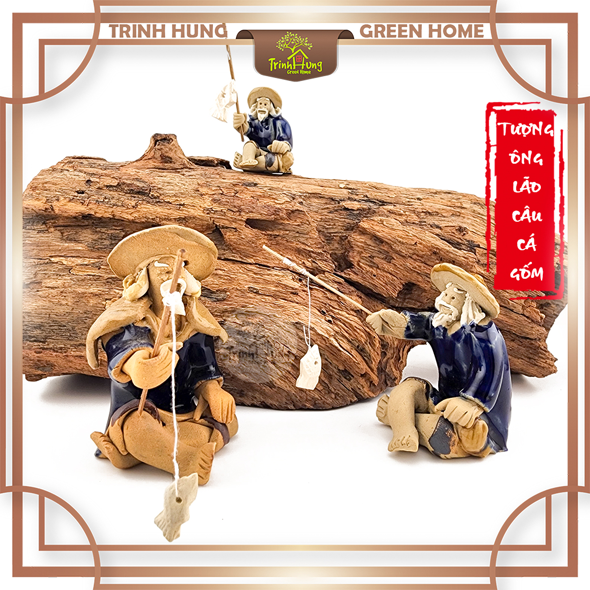 Tượng ông lão câu cá chất liệu gốm