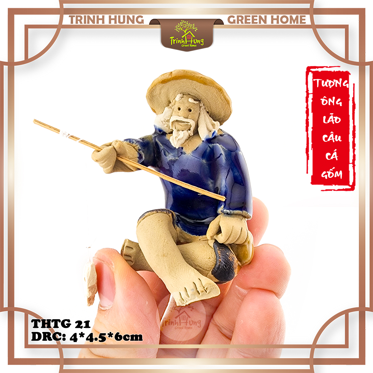 Tượng ông lão câu cá chất liệu gốm
