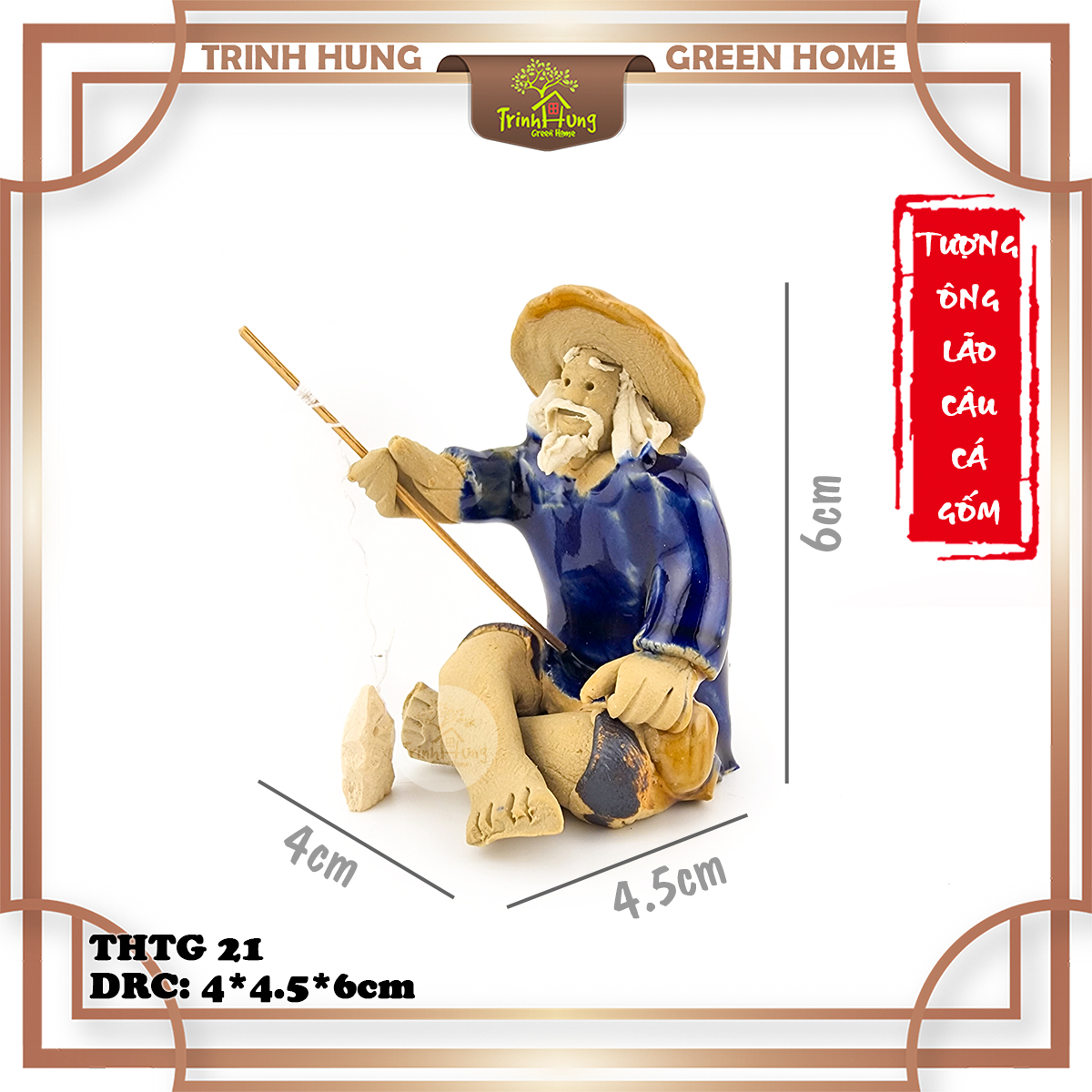 Tượng ông lão câu cá chất liệu gốm