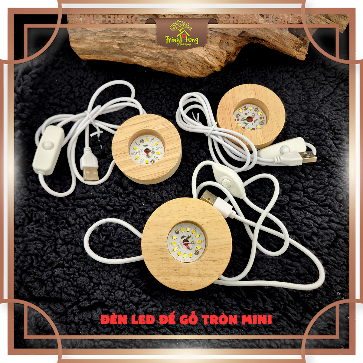 Đèn led đế gỗ tròn mini