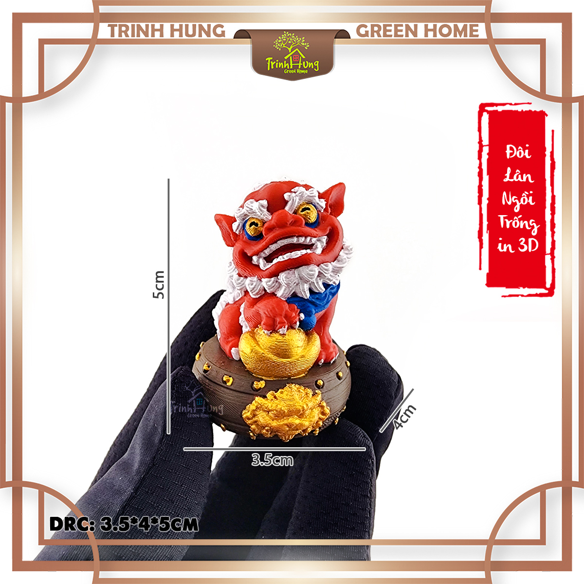 Tượng Lân ngồi trống chiêu lộc in 3D