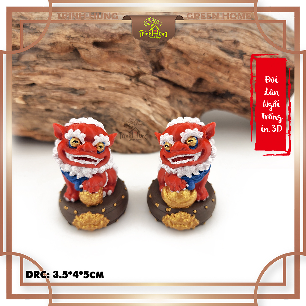 Đôi lân ngồi trống chiêu lộc in 3D