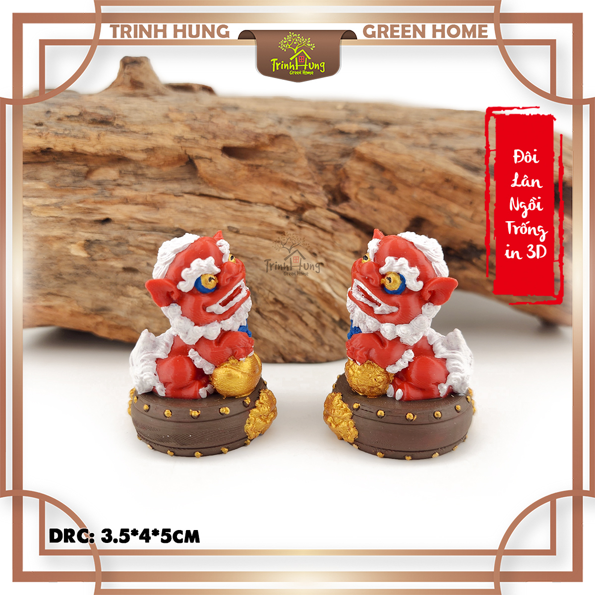 Đôi lân ngồi trống chiêu lộc in 3D