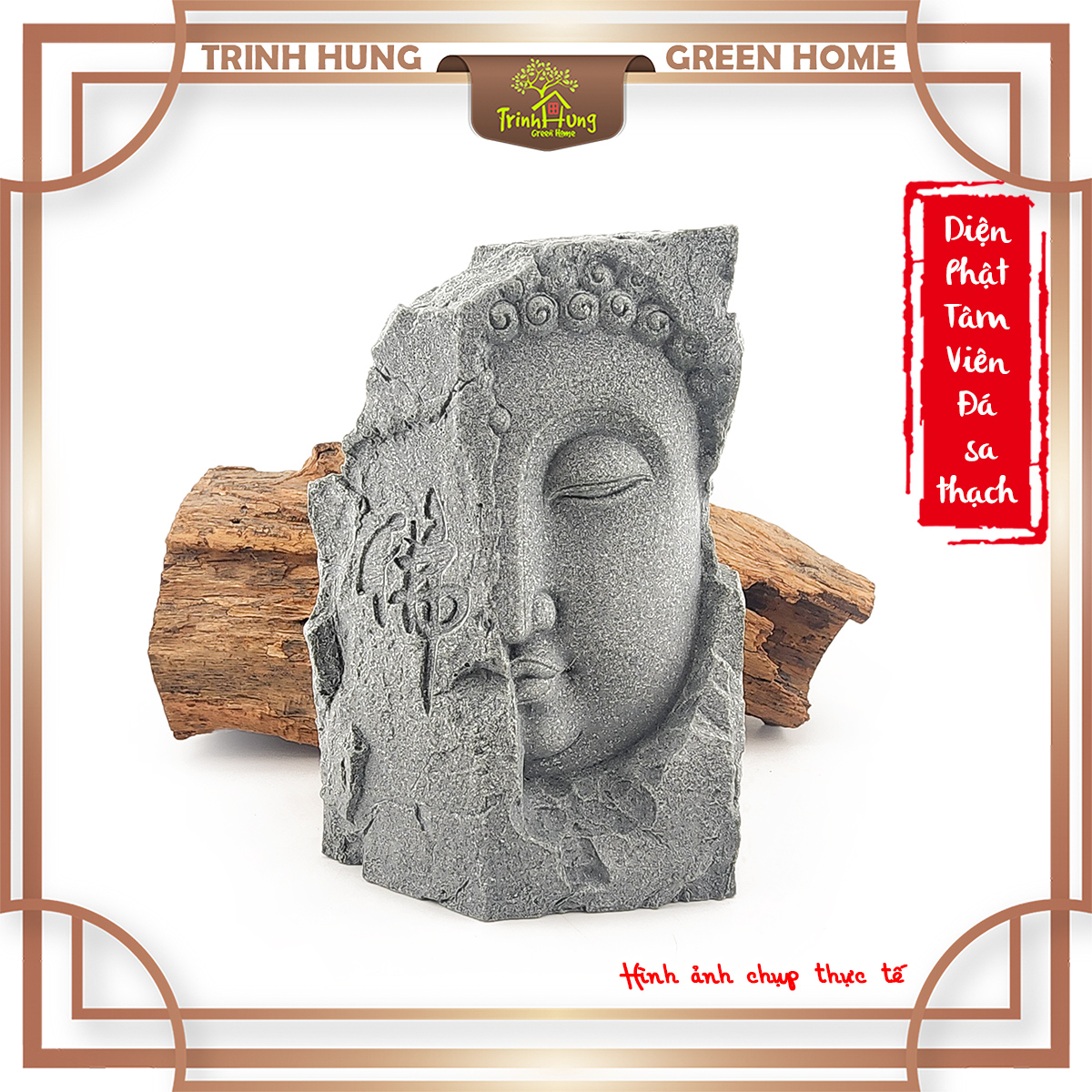 Tượng Diện Phật Tâm Viên (chậu đá) đá sa thạch ST.PVN2443
