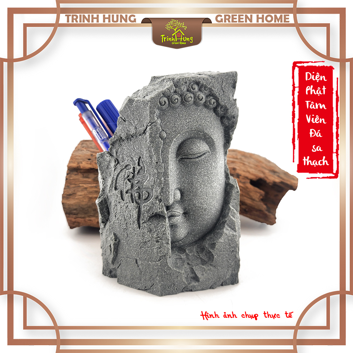 Tượng Diện Phật Tâm Viên (chậu đá) đá sa thạch ST.PVN2443