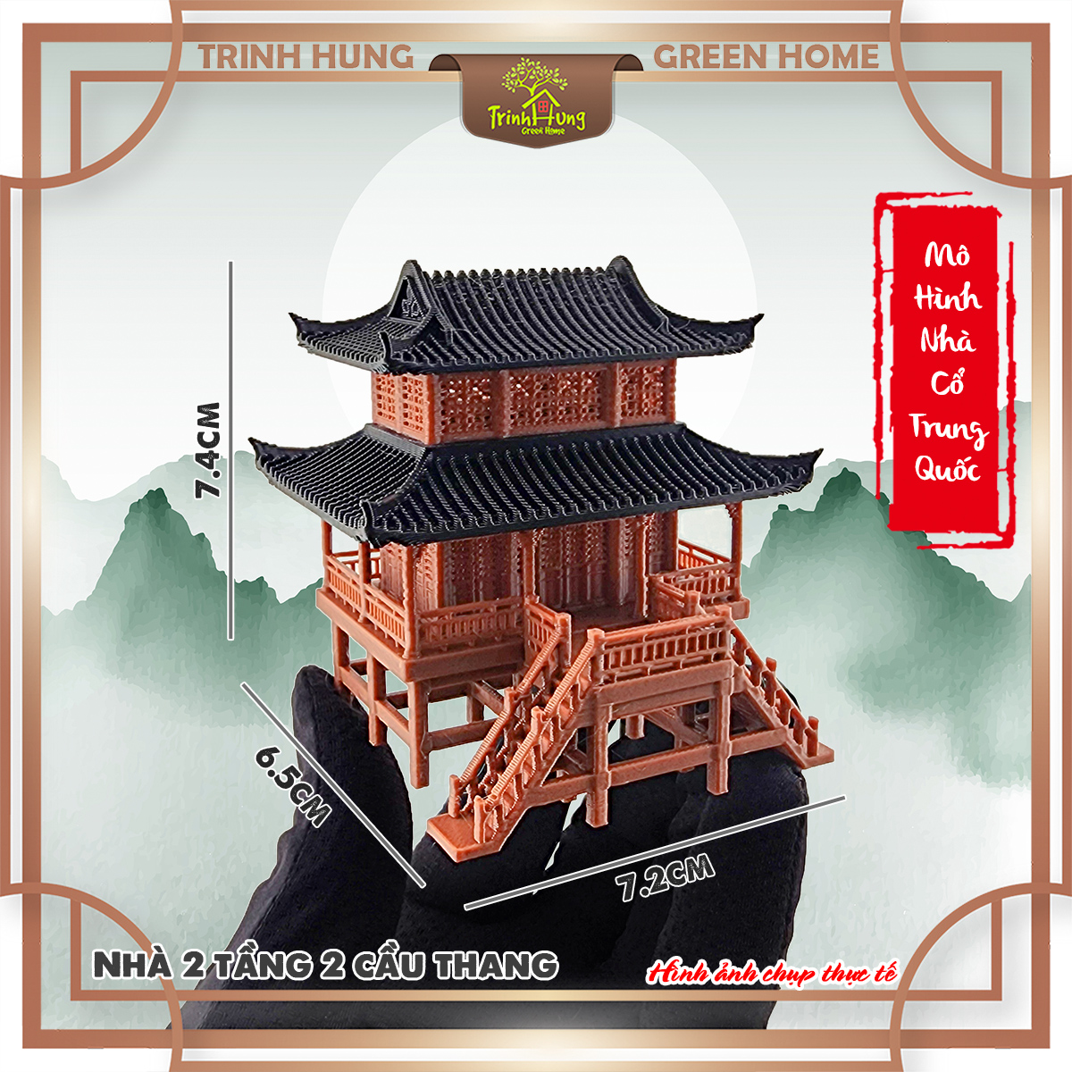 Mô hình nhà cổ trung quốc - nhà 2 tầng 2 cầu thang (lớn)