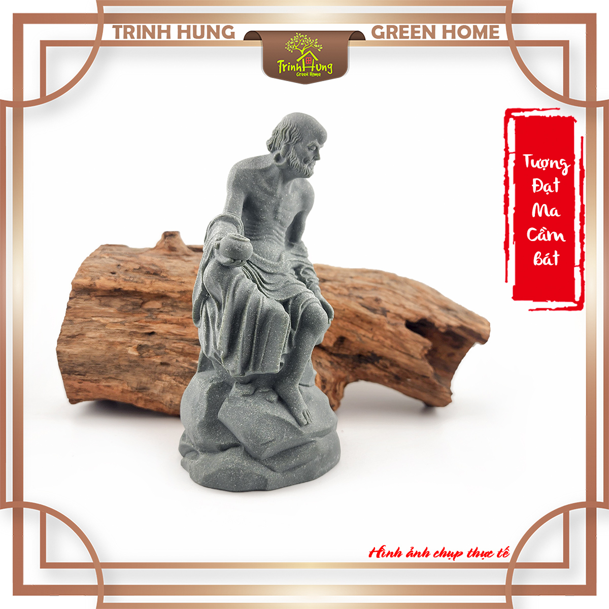 Tượng đạt ma cầm bát đá sa thạch ST0286