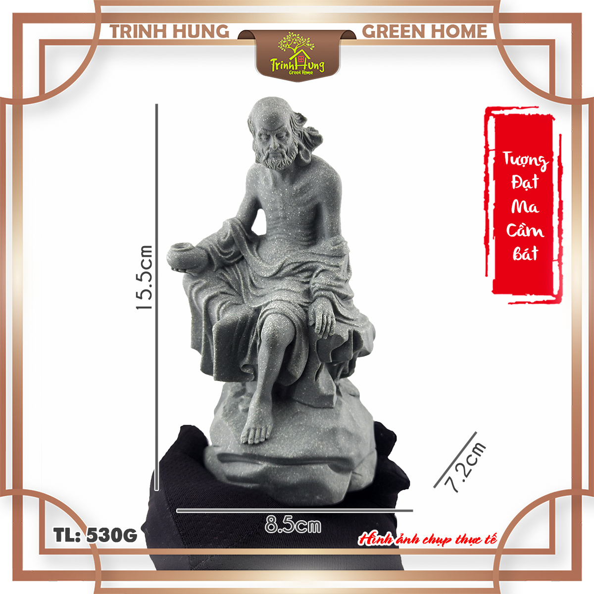 Tượng đạt ma cầm bát đá sa thạch ST0286