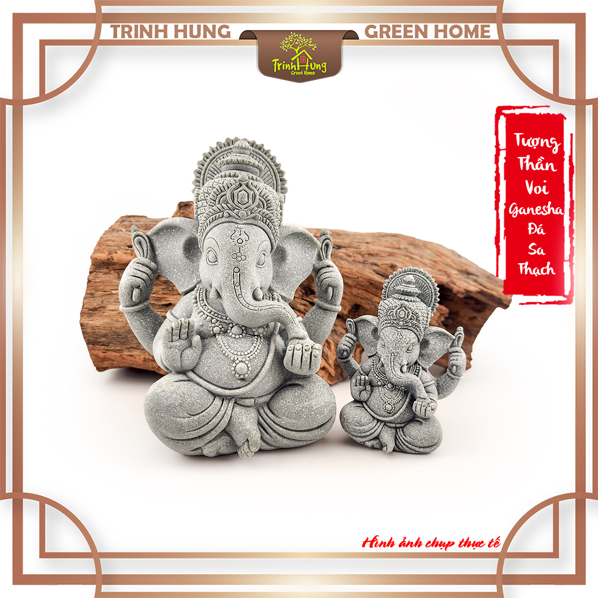 Tượng thần voi Ganesha đá sa thạch xanh