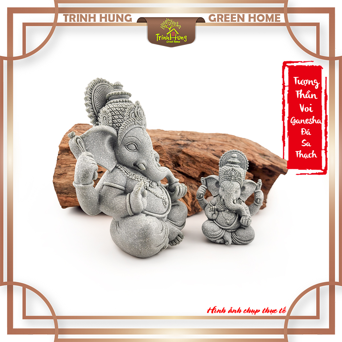 Tượng thần voi Ganesha đá sa thạch xanh