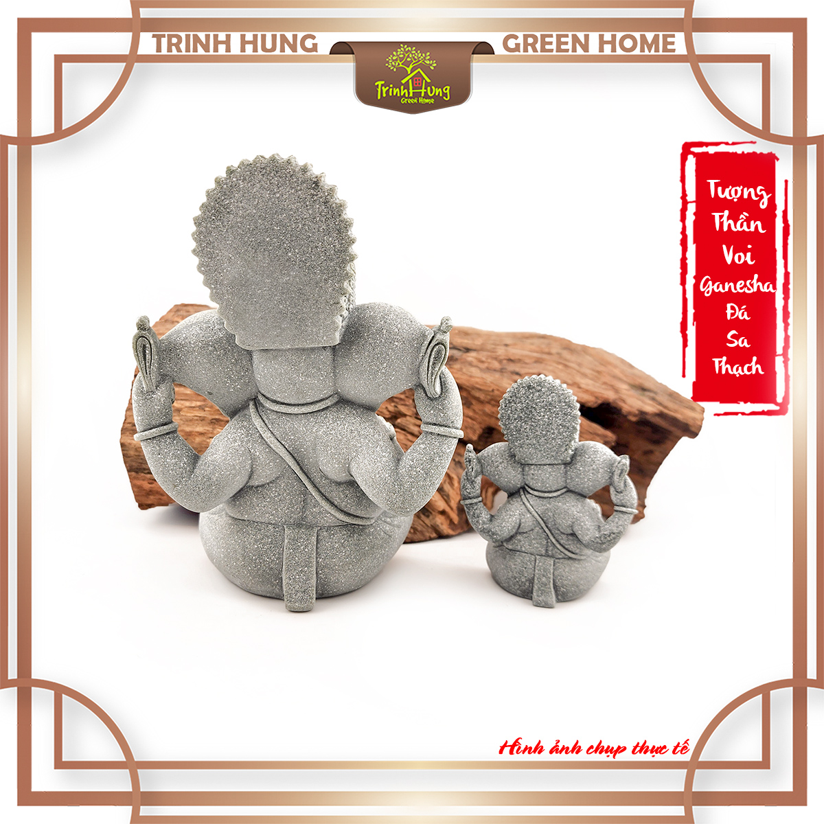 Tượng thần voi Ganesha đá sa thạch xanh