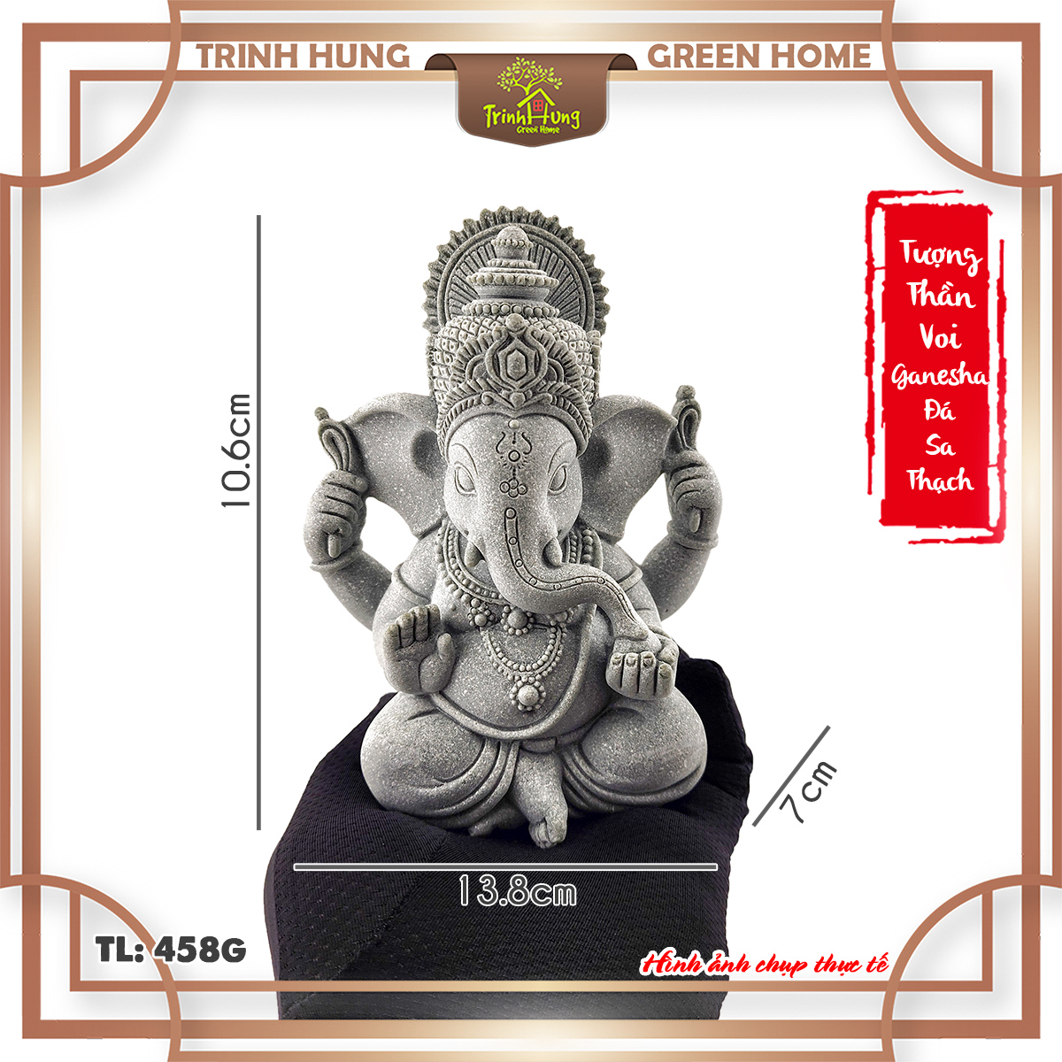 Tượng thần voi Ganesha đá sa thạch xanh