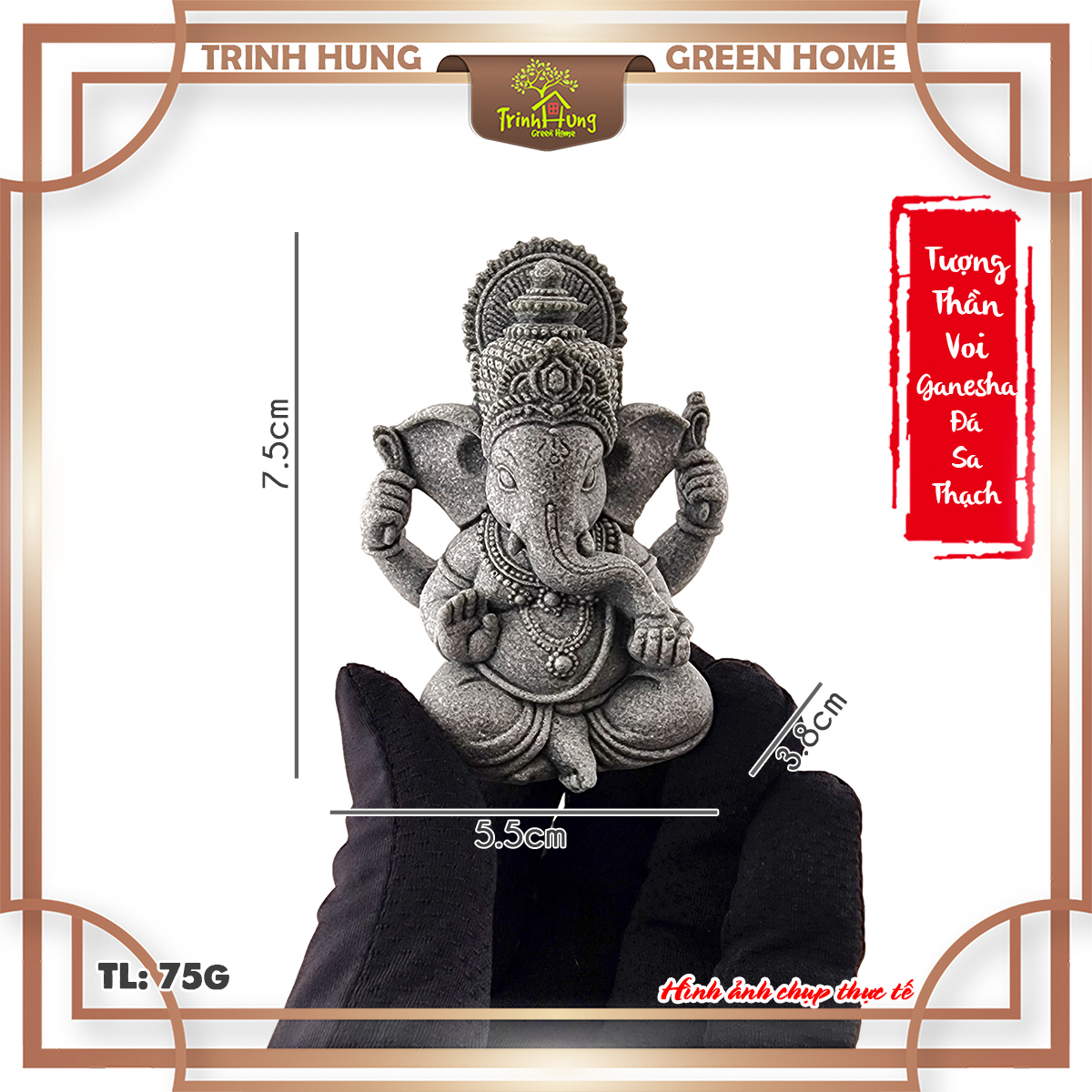 Tượng thần voi Ganesha đá sa thạch xanh