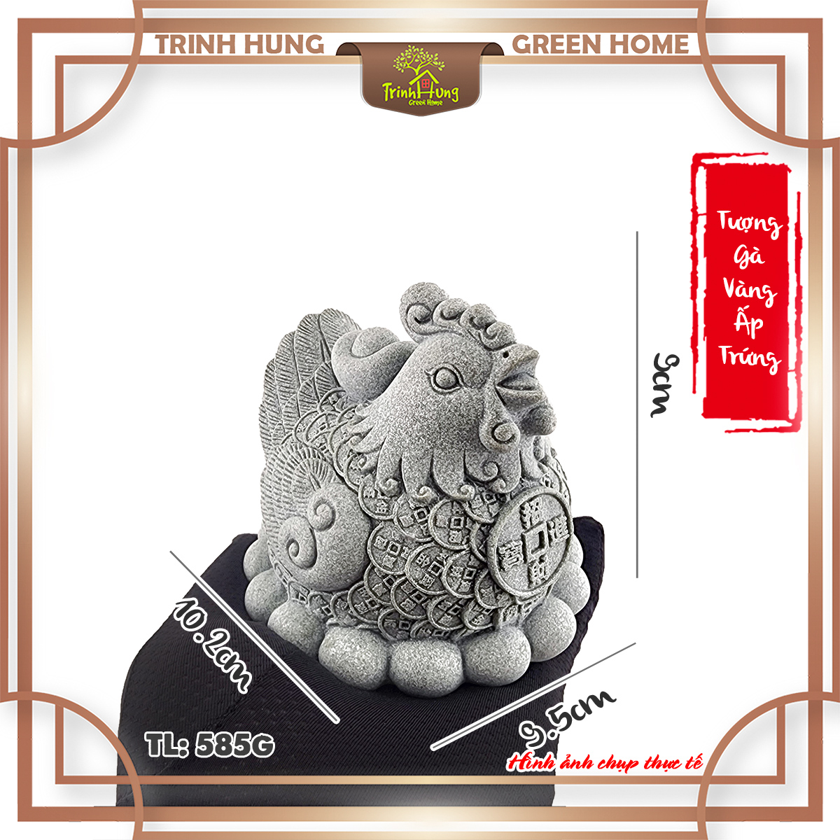 Tượng gà vàng ấp trứng đá sa thạch